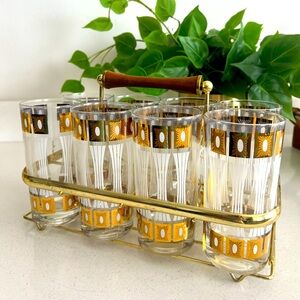 MCM Fred Press Highball Glasses with Caddy